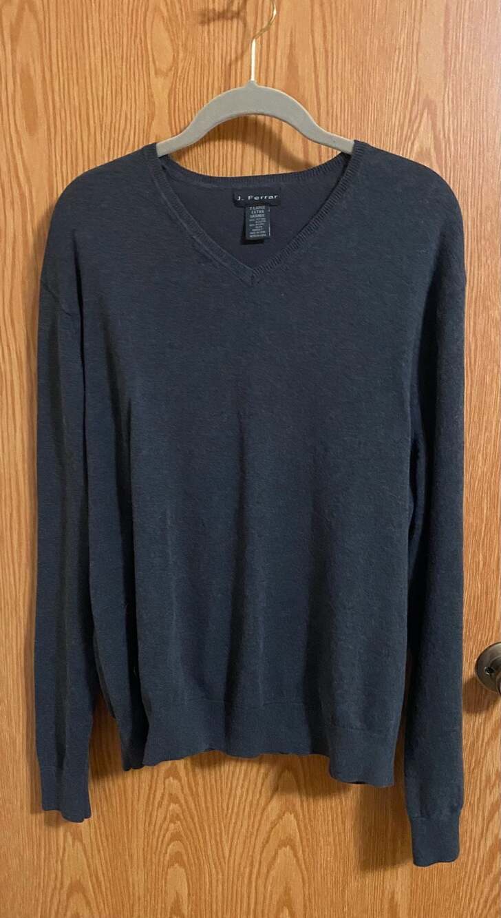 J. Ferrar Men's V-Neck Cotton Blend Long Sleeve Sweater Navy Blue XL